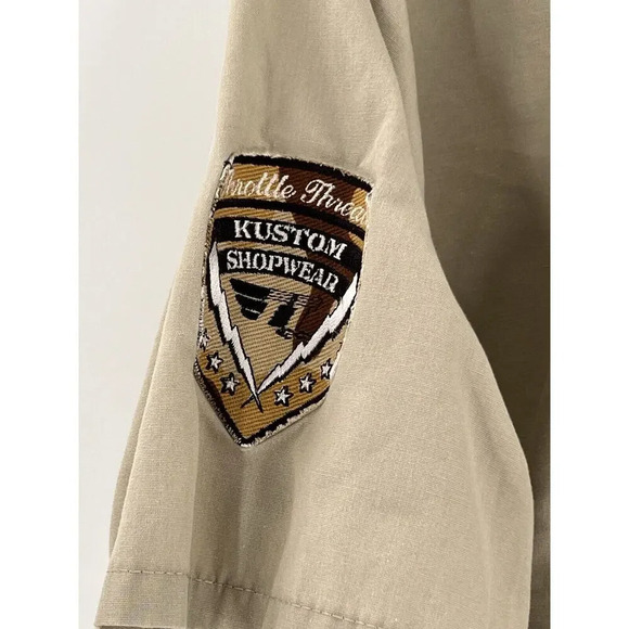 Throttle Threads Camo Skull Shirt Mens 2XL Brown Button Up Kustom Shop Wear - Picture 10 of 13